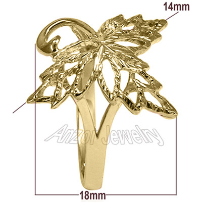 14K Solid Yellow Gold Leaf Ring  R2221
