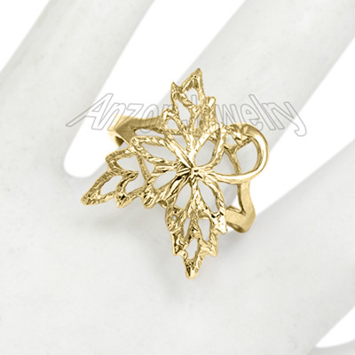 14K Solid Yellow Gold Leaf Ring  R2221