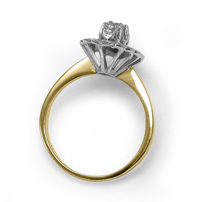 14K Solid Yellow and White Gold Genuine Diamond .92 ct.<br>Russian style marquise shape ring.