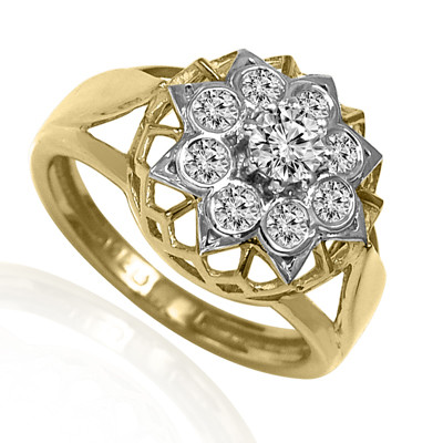 14k Solid Yellow and White Gold Genuine Diamond Russian style Ring F SI-1