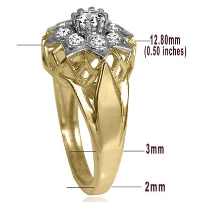 14k Solid Yellow and White Gold Genuine Diamond Russian style Ring F SI-1