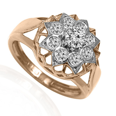 14k Solid Rose and White Gold  Russian style Diamond Ring #R2226
