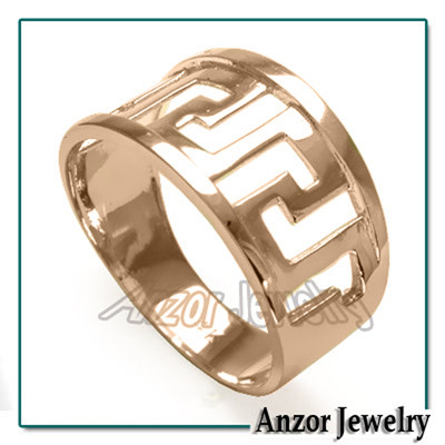 Men's 14k Solid Rose Gold Greek Key Ring<br>ring size 7 to 14