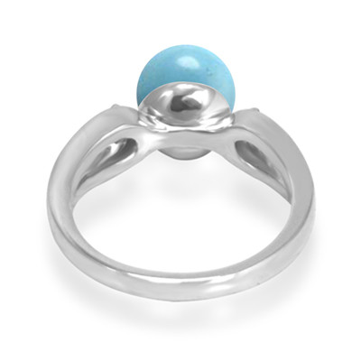 Genuine Turquoise Split Shank Ring with Diamonds in 14k White Gold