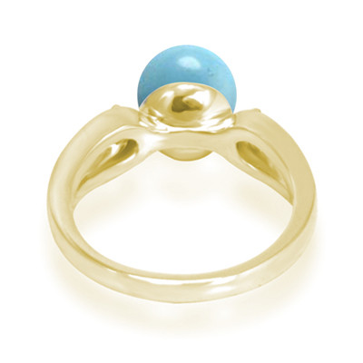 Genuine Turquoise Split Shank Ring with Diamonds in 14k Yellow Gold