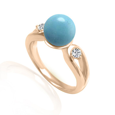 Genuine Turquoise Split Shank Ring with Diamonds in 14k Rose Gold F SI1