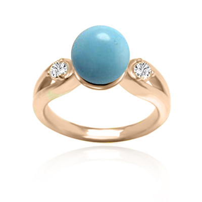 Genuine Turquoise Split Shank Ring with Diamonds in 14k Rose Gold F SI1