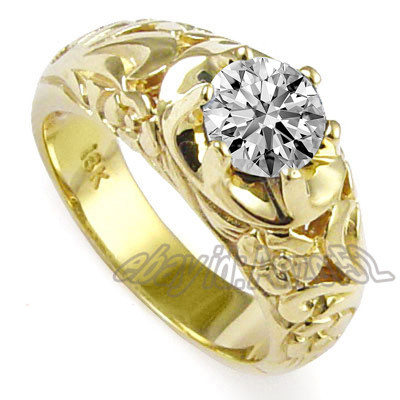Men's 18k Yellow Gold Genuine Lab Grown Diamond  Hand Engraved ROCOCO design Ring  <br>  ANZOR'S EXCLUSIVE "Patent Pending"