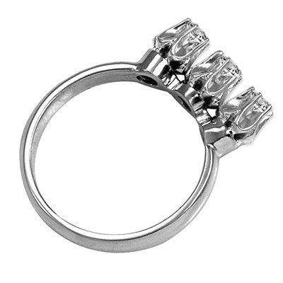 14k Solid White Gold Genuine Diamond Russian style three stone Ring .36 ct.