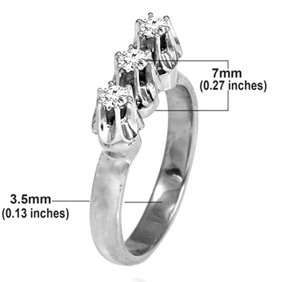 14k Solid White Gold Genuine Diamond Russian style three stone Ring .36 ct.