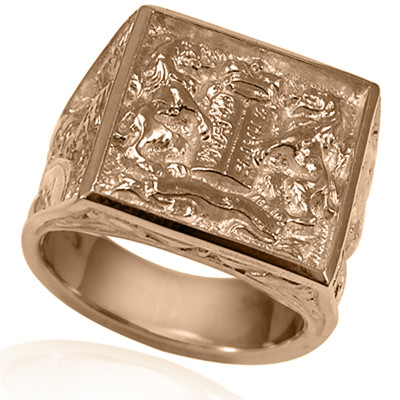 14K Solid Rose Gold The Ten Commandments Men's Ring