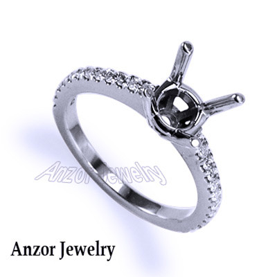 10k Solid White Gold Cutdown Pave Diamond Engagement Ring setting 