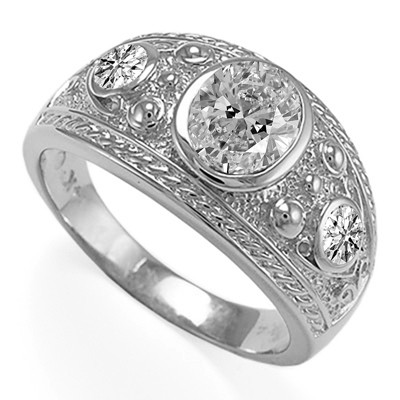 Men's Amazing 14k Solid White Gold Three-Stones Lab Grown Diamonds Ring G VS1