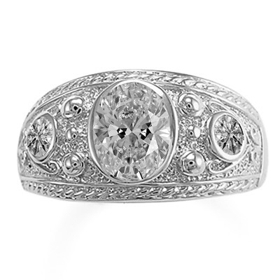 Men's Amazing 14k Solid White Gold Three-Stones Lab Grown Diamonds Ring G VS1