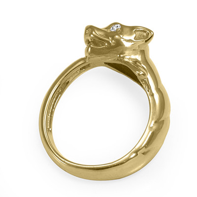 14k Solid Yellow Gold with Genuine Diamond Cat Head Ring
