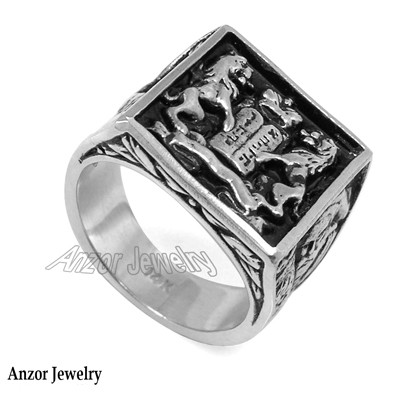 Lions Facing The Ten Commandments Ring in 18k Solid White Gold  "Patent Pending"