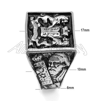 Lions Facing The Ten Commandments Ring in 18k Solid White Gold  "Patent Pending"