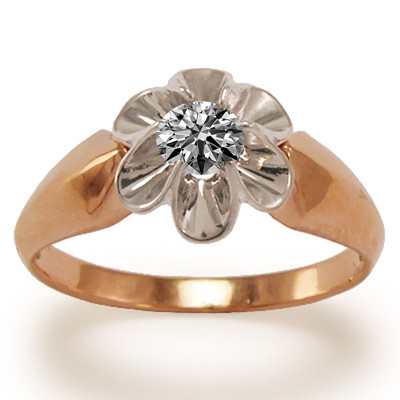 14k Solid Rose and White Gold Genuine Lab Grown Diamond  Tulpan Ring