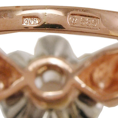 14k Solid Rose and White Gold Genuine Lab Grown Diamond  Tulpan Ring