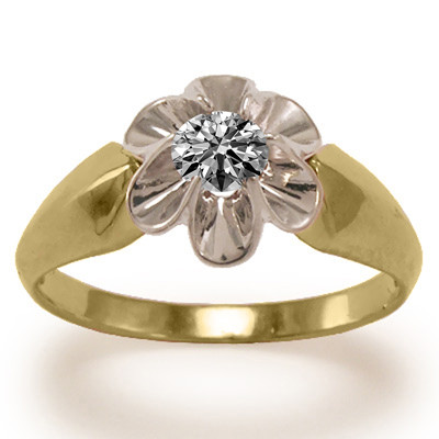 14k Solid Yellow and White Gold Genuine Lab Grown Diamond  Tulpan Ring