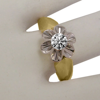 14k Solid Yellow and White Gold Genuine Lab Grown Diamond  Tulpan Ring