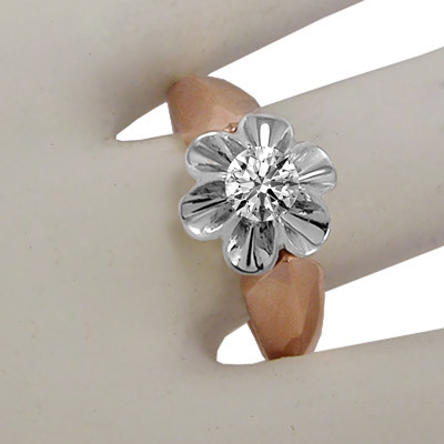 14K Rose and White Gold Lab Grown 0.50 ct Diamond European Tulpan Ring F VS1