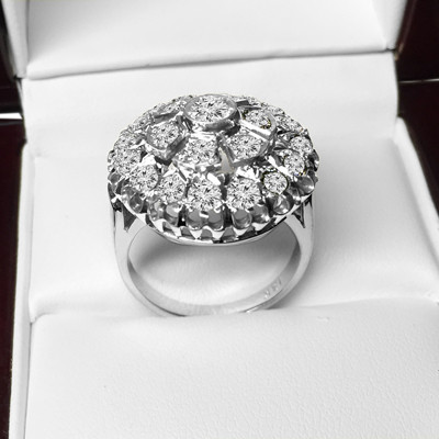 14k Solid White Gold Genuine Diamond Russian style Ring 2.80 carat. G SI1