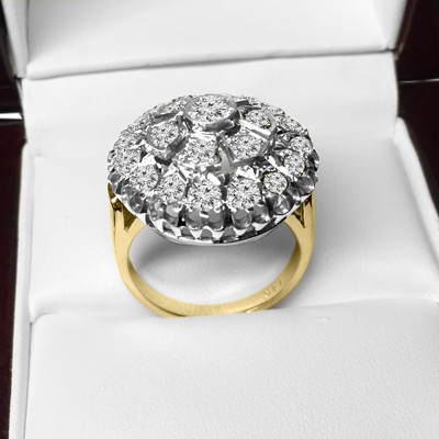 14k Solid Yellow and White Gold Genuine Diamond Russian style Ring 2.80 carat. F SI1