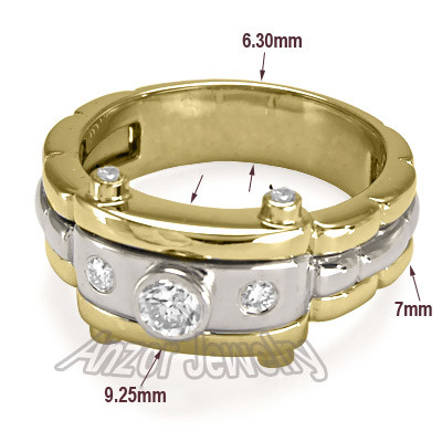 Men's 14k Solid Two-Tone Gold Burnish Set Diamond Ring