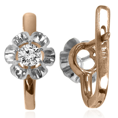14k Solid Rose and White Gold Russian Style Diamond Earrings #E1405