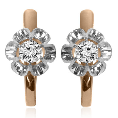 14k Solid Rose and White Gold Russian Style Diamond Earrings E1406