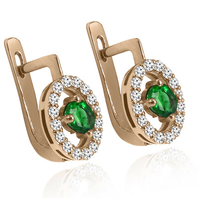 Russian Style Genuine Emerald & Diamond Earrings 14k Solid Rose Gold  #E1407