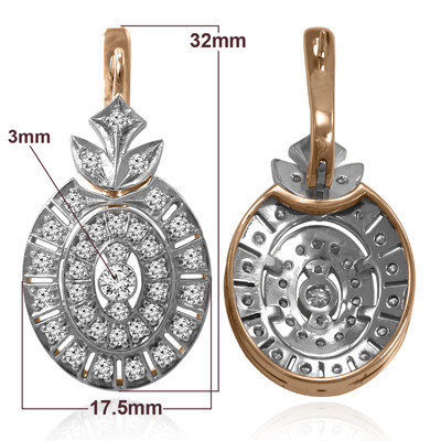 14K Rose & White Gold Genuine 2.30 Carats Diamond Russian Style Earrings  #E1409 14K Rose & White Gold Genuine 2.30 Carats Diamond Russian Style Earrings  #E1409
