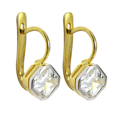 Russian Style Genuine Cubic Zirconia Earrings  in 18k Yellow & White Gold
