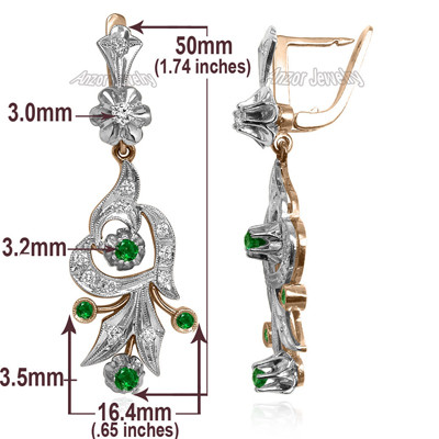Russian Style Genuine Diamond & Colombian Emerald in 14k Rose and White Gold 