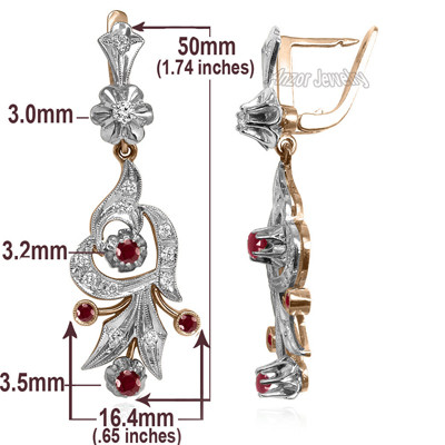 Russian Style Genuine Diamond & Ruby in 14k Rose and White Gold