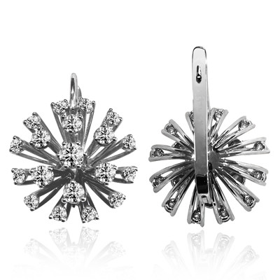 14k Solid White Gold Genuine Diamond Russian Style Earrings #E1438