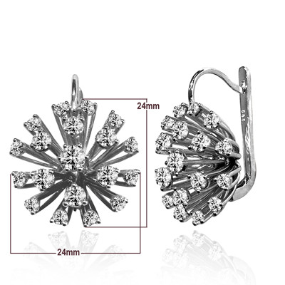 14k Solid White Gold Genuine Diamond Russian Style Earrings #E1438