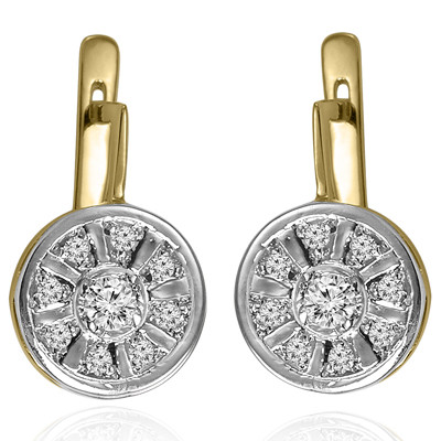 14k Solid Yellow & White Gold Genuine Diamond  Russian Style Earrings #E1445