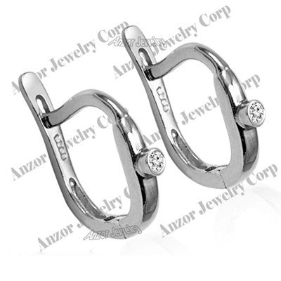  Russian Style Genuine Diamond Earrings in Solid 14k White Gold 18mm