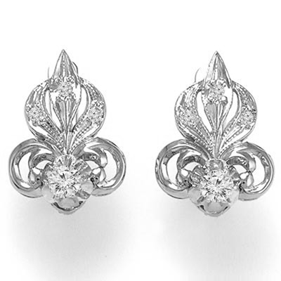 Russian Vintage Style Diamond Earrings 585 #E1447