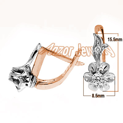 14k Rose & White Gold Genuine Diamond Earrings Russian Style #E1449