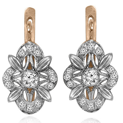 14k Solid Rose and White Gold Genuine Diamond Russian Style Earrings Russian Style 14k Solid Rose & White Gold Diamond Earrings #E1457