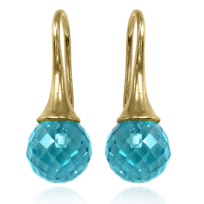 14k Solid Yellow Gold Dangline Checker Cut Blue Crystal Earrings #E1459 14k Solid Yellow Gold Dangline Checker Cut Blue Crystal Earrings #E1459