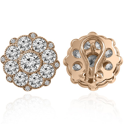 14k Solid Rose Gold Flower Design Diamond Earrings 14k Solid Rose Gold Flower Design Diamond Earrings