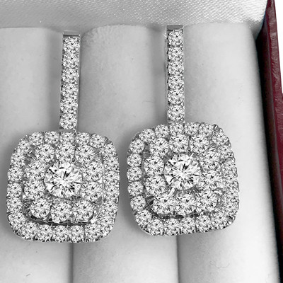 14k Solid White Gold Genuine Diamond Russian Style Earrings