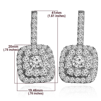 14k Solid White Gold Genuine Diamond Russian Style Earrings