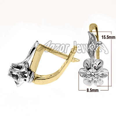 14k Solid Yellow & White Gold Genuine Diamond Earrings Russian Jewelry