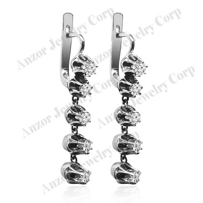 Russian Vintage Style Diamond dangle earrings 14k Solid White Gold #E1486