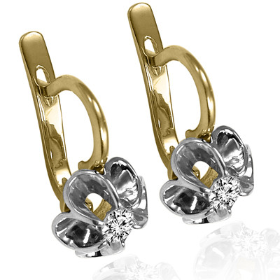 14k Solid Yellow and White Gold Genuine Diamond Russian Style Earrings E1499
